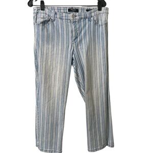 Nine West Chrystie Capri Striped Straight Leg Jeans in Blue and White